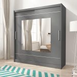 Ντουλάπα Walla συρόμενη-180 x 62 x 200 εκ.-Γκρι