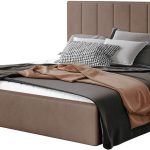 Επενδυμένο κρεβάτι Dobrik-180 x 200-Καφέ-Με μηχανισμό ανύψωσης