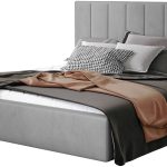 Επενδυμένο κρεβάτι Dobrik-200 x 200-Γκρι-Με μηχανισμό ανύψωσης