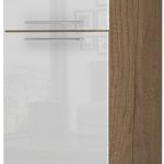 Επιδαπέδιο ντουλάπι ψηλό Raval K23-60-2KF-Φυσικό σκούρο - Λευκό γυαλιστερό