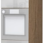 Επιδαπέδιο ντουλάπι φούρνου ψηλό Raval K23-60-2KR-Φυσικό σκούρο - Λευκό γυαλιστερό