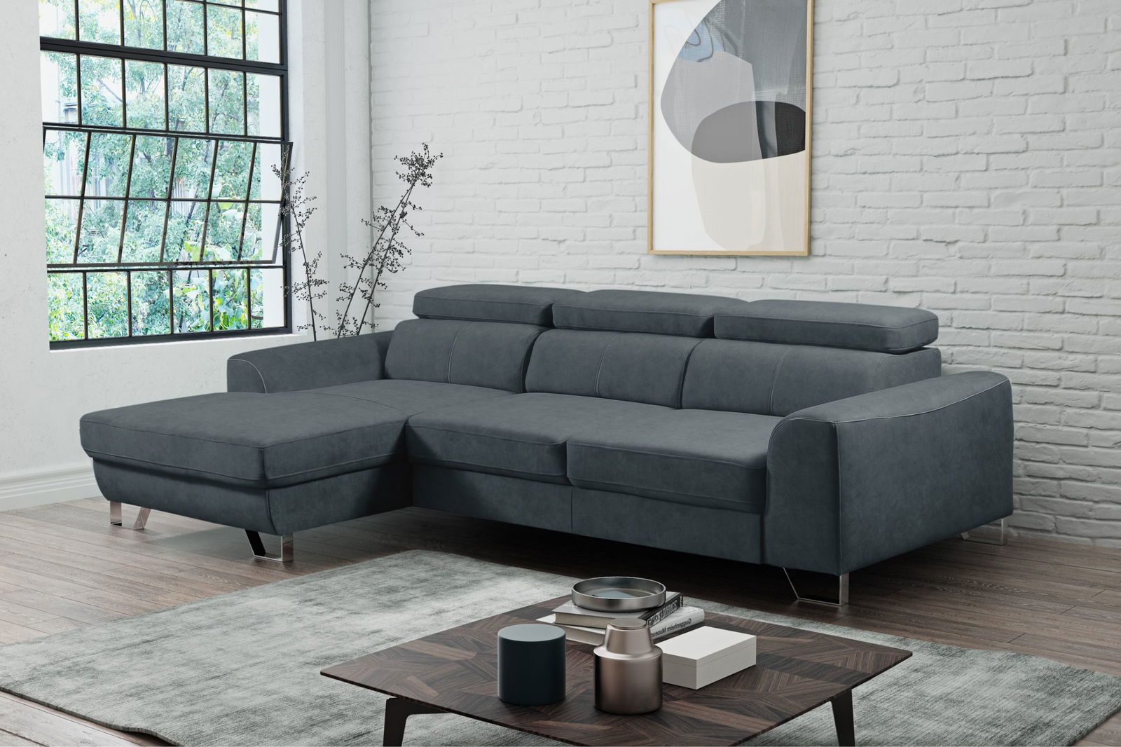 Γωνιακός καναπές Astiria-Anthraki-Lefko-Αριστερή - Image 2