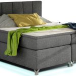 Επενδυμένο κρεβάτι Basel Led-Gkri Skouro-140 x 200
