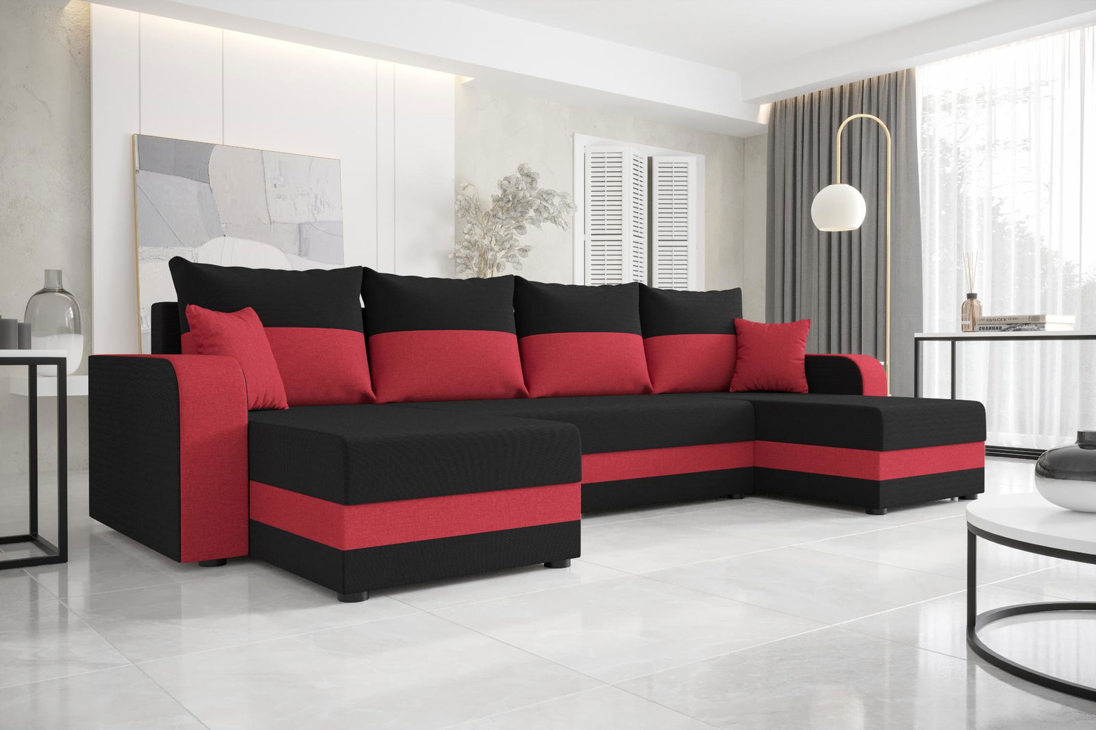 Γωνιακός καναπές Dennis U-Mauro-kokkino - Image 2