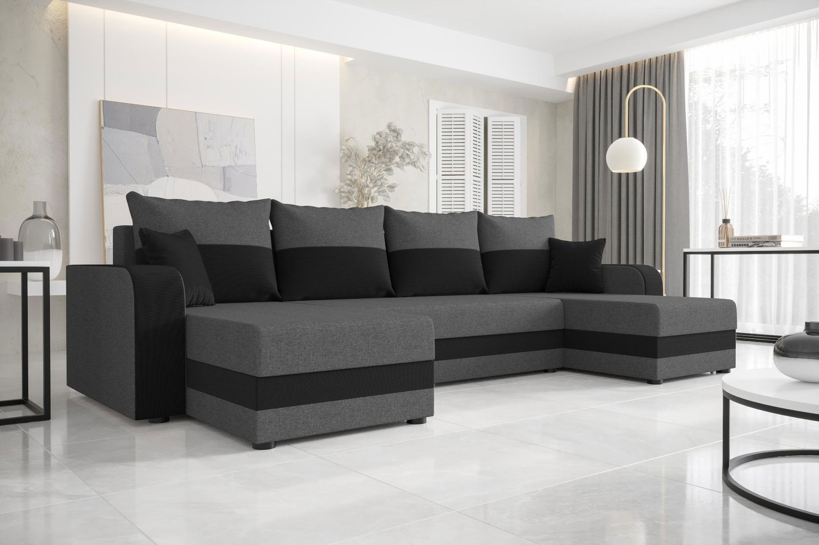 Γωνιακός καναπές Dennis U-Gkri skouro - Mavro - Image 2