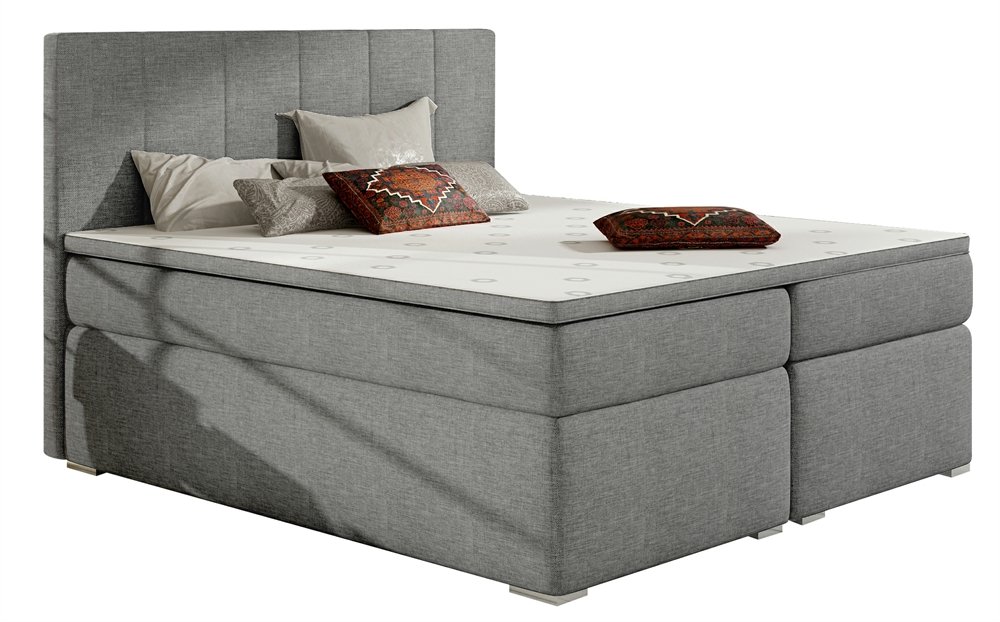 image_82489_bb03 Επενδυμένο κρεβάτι Belo με στρώμα και ανώστρωμα-Γκρι Ανοιχτό-160 x 200 - Image 1