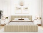 Επενδυμένο κρεβάτι Carlito-Ekrou-160 x 200 - Image 5