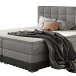 Επενδυμένο κρεβάτι Damascus με στρώμα και ανώστρωμα-Γκρι σκούρο - γκρι ανοιχτό-180 x 200