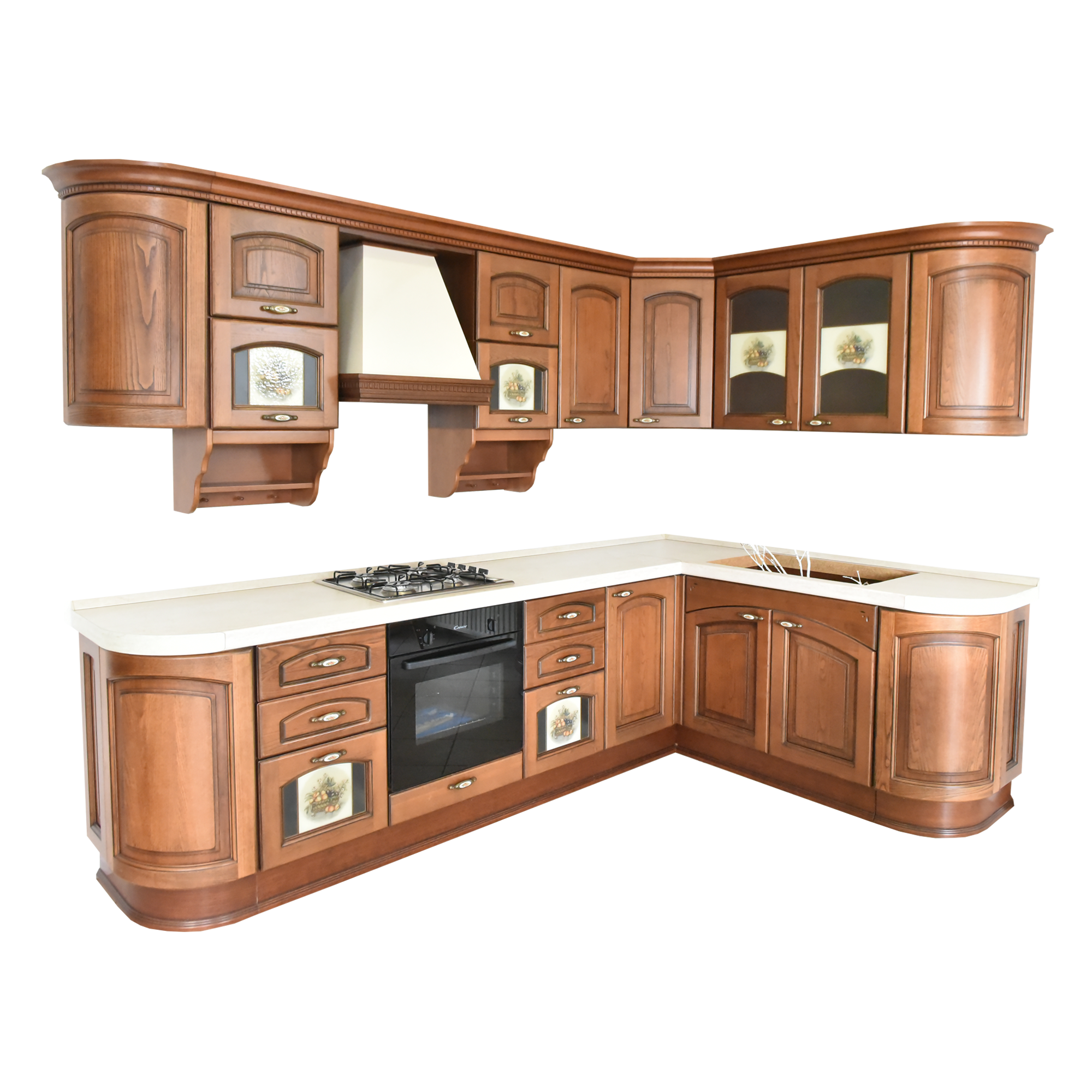 137 Ιταλική Κουζίνα Γωνιακή Δρυς με Πάγκο & Απορροφητήρα - Image 1