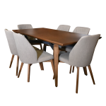 Σετ Τραπεζαρίας Ξύλινο με 6 Υφασμάτινες Καρέκλες σε Μπεζ Απόχρωση