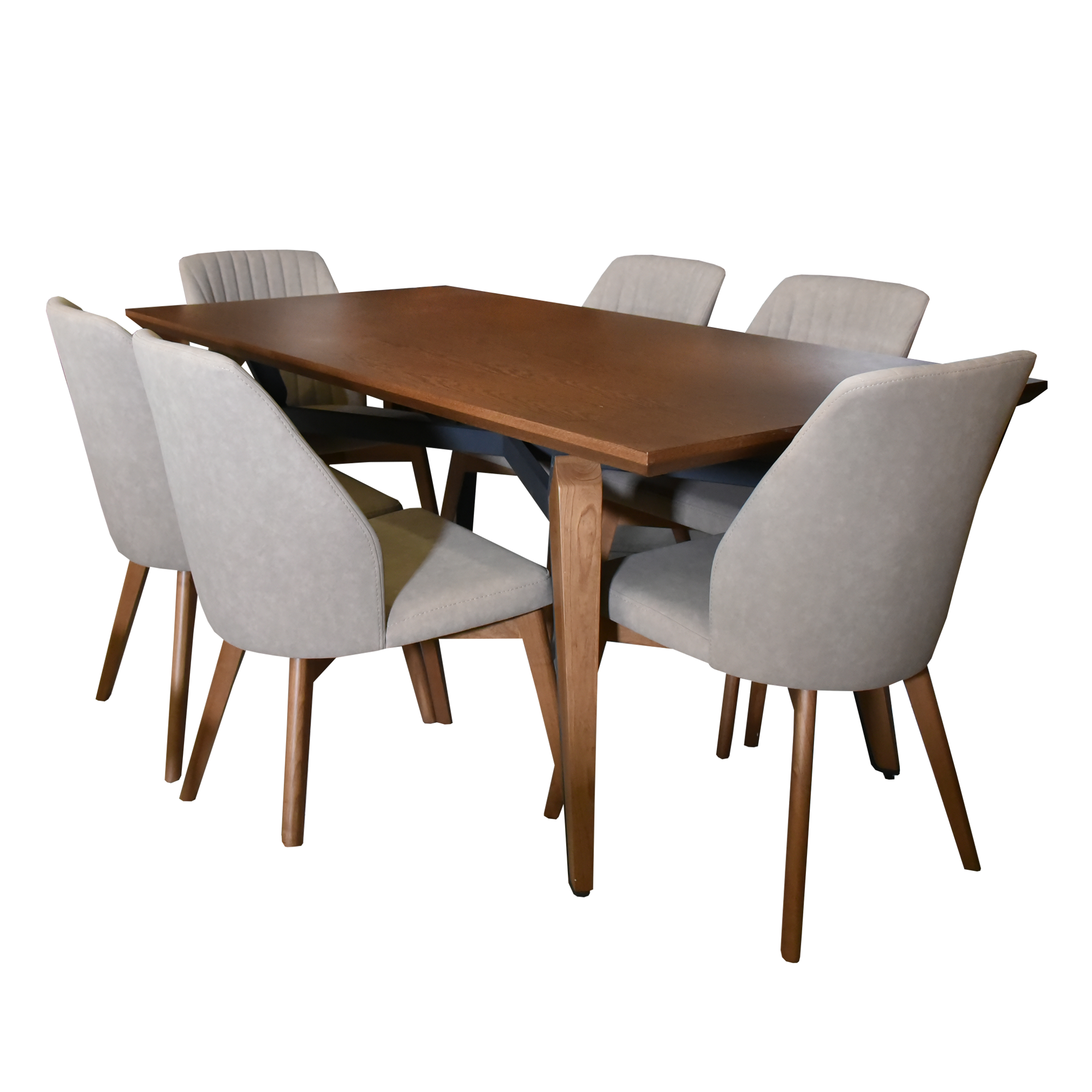 72 Σετ Τραπεζαρίας Ξύλινο με 6 Υφασμάτινες Καρέκλες σε Μπεζ Απόχρωση - Image 1