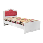 Μονό Κρεβάτι Λευκό με Υφασμάτινο Καπιτονέ Κεφαλάρι