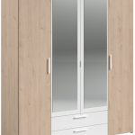 Ντουλάπα Dorm τετράφυλλη με καθρέπτη-Φυσικό - Λευκό