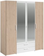 Ντουλάπα Dorm τετράφυλλη με καθρέπτη-Φυσικό - Λευκό