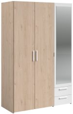 Ντουλάπα Dorm τρίφυλλη με καθρέπτη-Φυσικό - Λευκό