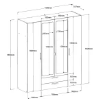 Ντουλάπα Dorm τετράφυλλη με καθρέπτη-Φυσικό - Λευκό - Image 3