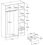 Ντουλάπα Dorm τρίφυλλη με καθρέπτη-Φυσικό - Λευκό - Image 3