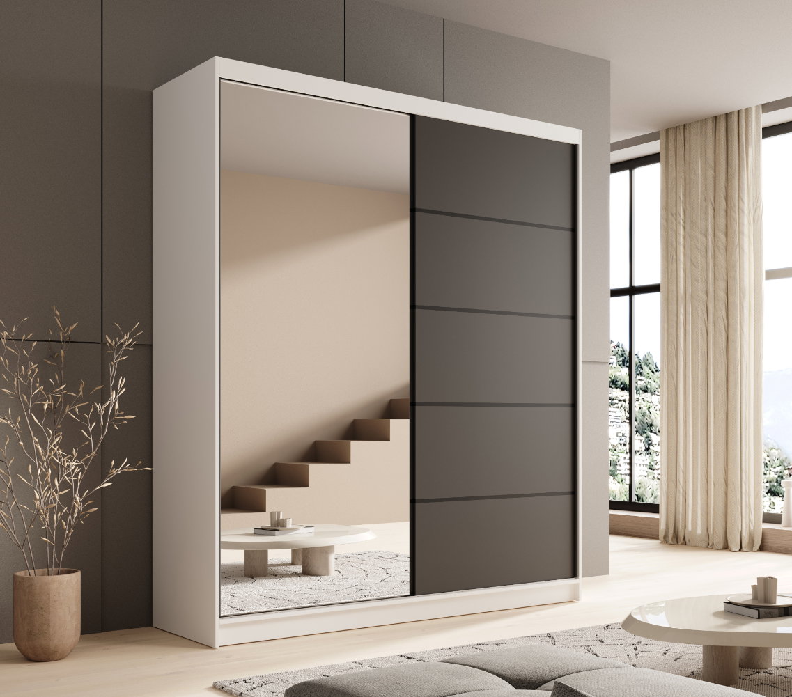 Ντουλάπα Shelvia 180 συρόμενη -Leuko-Mauro - Image 2