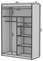 Ντουλάπα Zaist 150 συρόμενη-Γκρεζ - Image 3